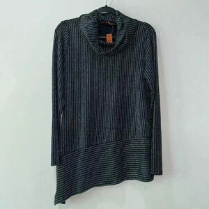 Belldini Black and Silver Metallic Cow Neck Top - Size M